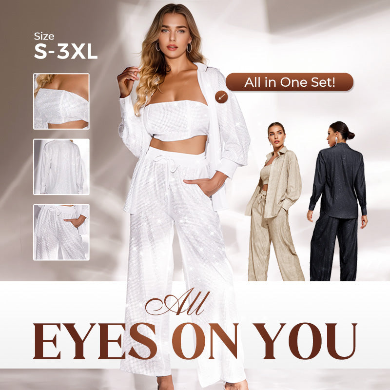 ✨Sequin Blazer And Wide Trousers For Women (3-piece Set)