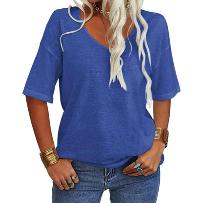 💖2025 Summer Sale 50% OFF💥Women's Solid Color V-Neck T-shirt