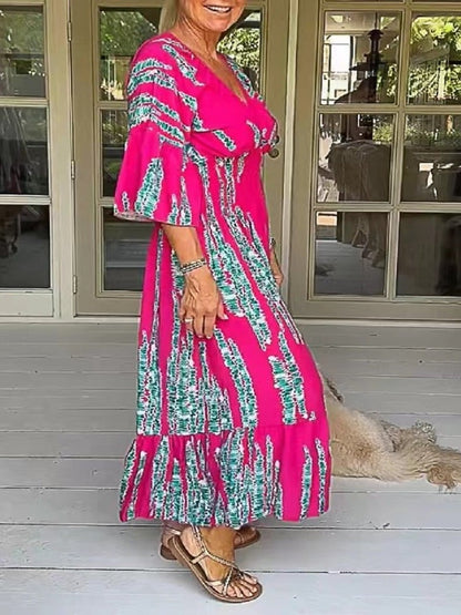 Hot Sale 🔥Casual Print V-Neck Long Dress