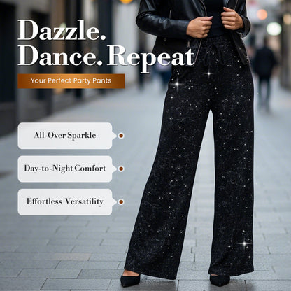 💖LAST DAY SALE 49% OFF🥰Women's Sequin Sparkle Wide Leg Pants with Elastic Waistband