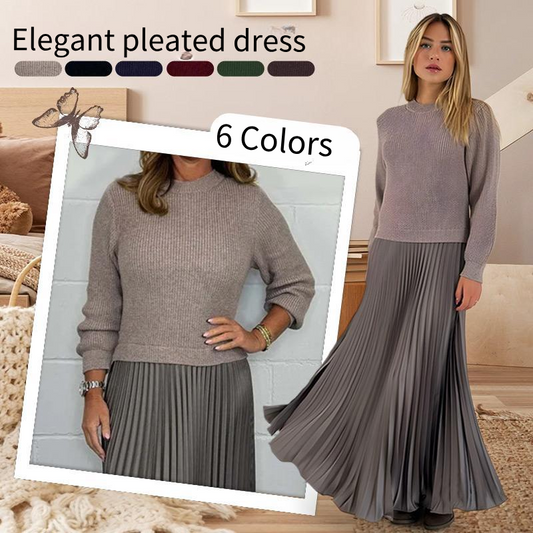 🔥Hot Promotion 49%OFF🔥Women's solid color Long Sleeve Jumper & Pleated Bottom Dress