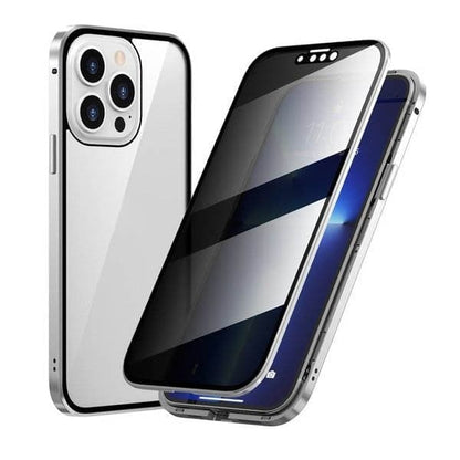 Magnetic iPhone case with privacy glass and metal