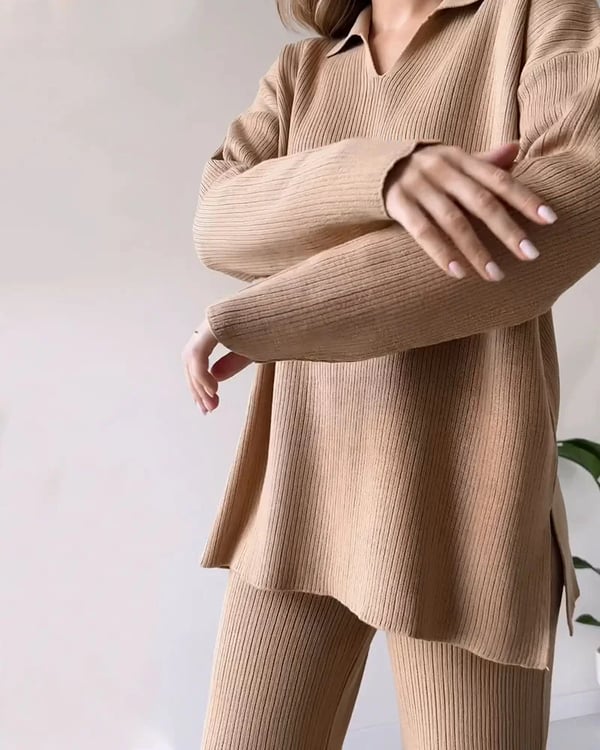 🔥Limited Time Sale 37% OFF🎁V-Neck Casual Slit Knitted Two-Piece Set