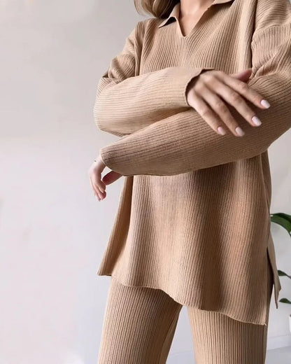 🔥Limited Time Sale 37% OFF🎁V-Neck Casual Slit Knitted Two-Piece Set