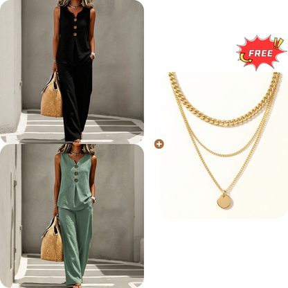 💗LAST DAY SALE 49% OFF⚡50K+ SOLD💕Women's Sleeveless Button Top and Loose Pants Set