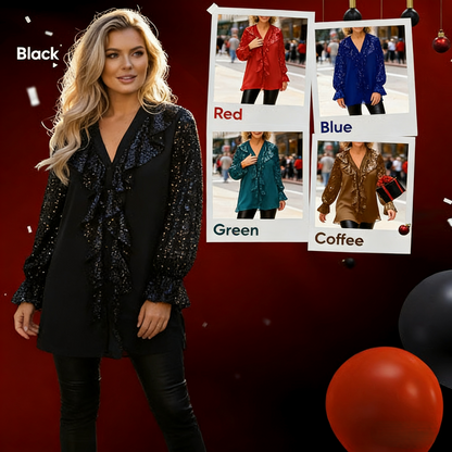 ⏳Time-Limited Special⏰Women's V-Neck Chiffon Sequin Long Sleeve Shirt🎁