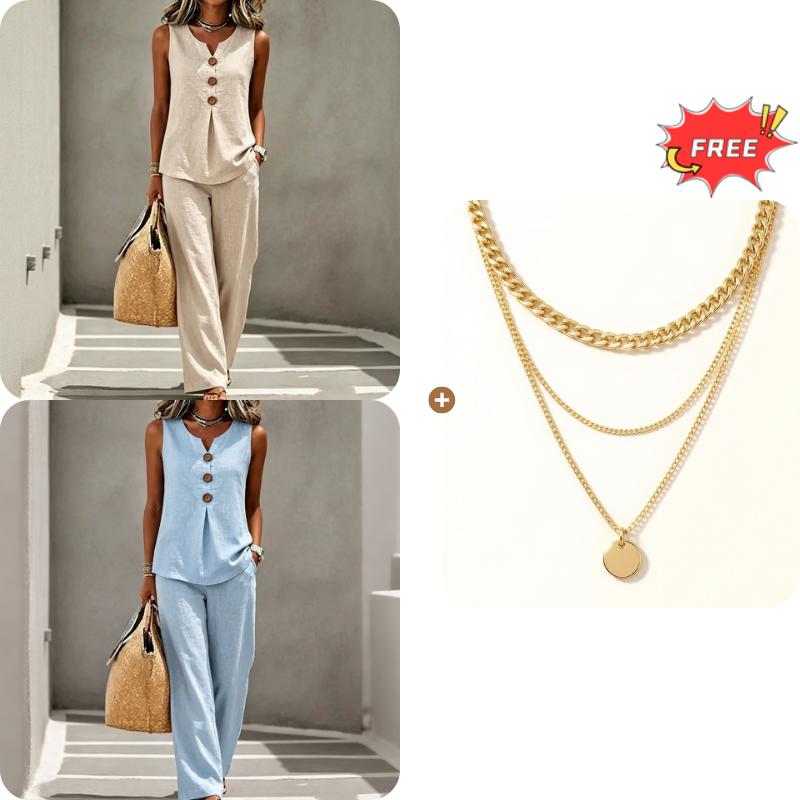💗LAST DAY SALE 49% OFF⚡50K+ SOLD💕Women's Sleeveless Button Top and Loose Pants Set