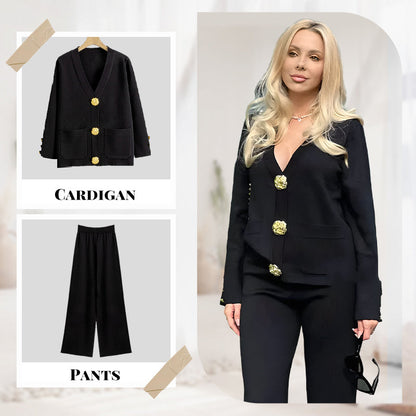 ⏳ Limited time 50% off! 💥Gold Button Soft Knit Trouser Co-Ord，Made of natural plant fibers
