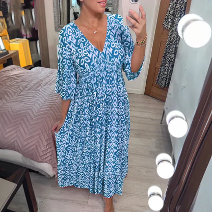 🔥 Hot Sale 50% OFF 🔥Bohemian casual print V-neck waist wrap long dress