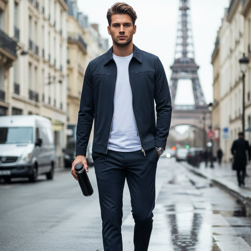 Men’s Casual Solid Color 2-Piece Set – Jacket & Pants