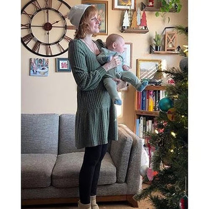 🍂2025 New Style⏰Women's Square Neck Lantern Sleeve Ribbed Dress