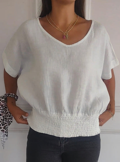 ⏰ Limited Time Offer – 50% Off! 🔥Simple Solid Color V-Neck Half-Sleeve T-Shirt💛