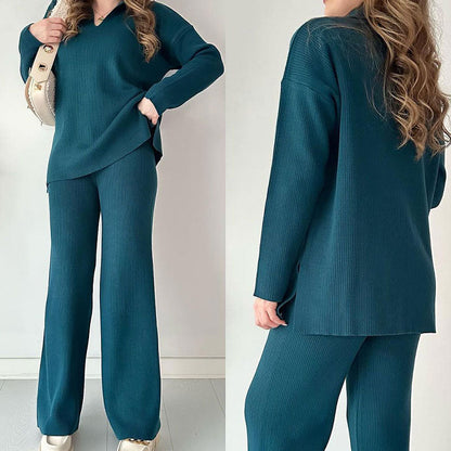 🌸limited-time 50% off🔥V-Neck Casual Slit Knitted Two-Piece Set