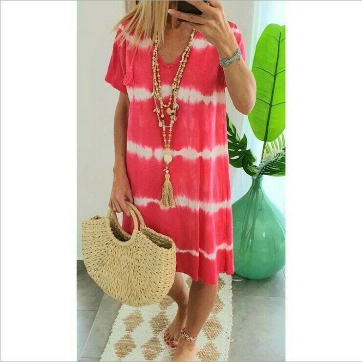 Tie-dye Striped Short-sleeved Loose T-shirt Dress