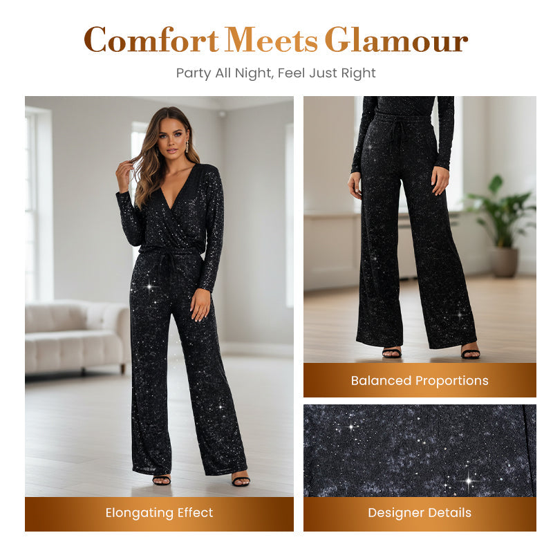 💖LAST DAY SALE 49% OFF🥰Women's Sequin Sparkle Wide Leg Pants with Elastic Waistband