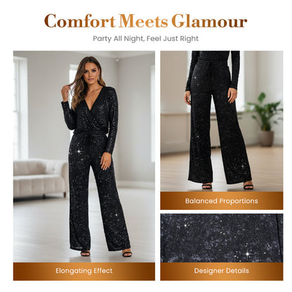 💖LAST DAY SALE 49% OFF🥰Women's Sequin Sparkle Wide Leg Pants with Elastic Waistband