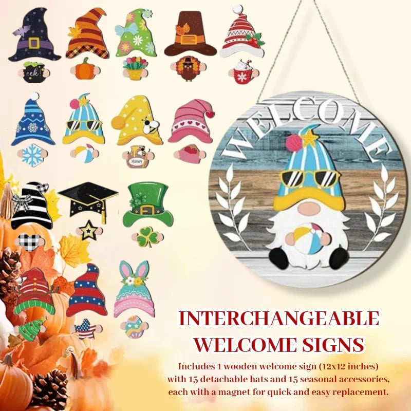 🍁Early Christmas Sale 49% OFF🎄Interchangeable Wooden Gnome Welcome Sign🎈