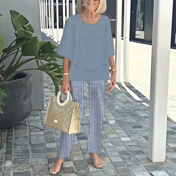 🌞Summer Sale 49% OFF🥰Women’s Casual Round Neck Half Sleeve Top Printed Pants Two Piece Set