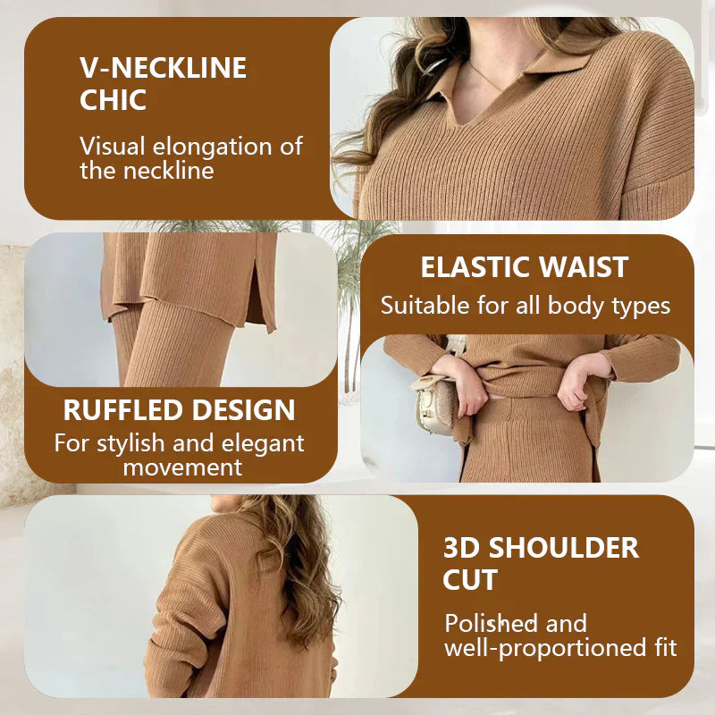 🔥Limited Time Sale 37% OFF🎁V-Neck Casual Slit Knitted Two-Piece Set