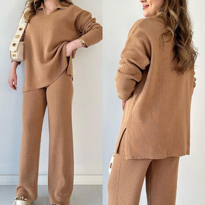 🌸limited-time 50% off🔥V-Neck Casual Slit Knitted Two-Piece Set