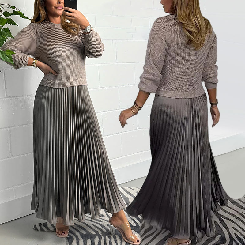 ❄️Hot Promotion 49%OFF🔥Women's Solid Color Long Sleeve Jumper & Pleated Bottom Dress