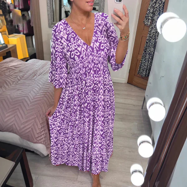 🔥 Hot Sale 50% OFF 🔥Bohemian casual print V-neck waist wrap long dress