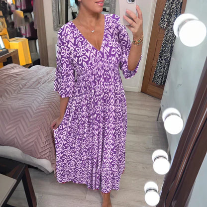🔥 Hot Sale 50% OFF 🔥Bohemian casual print V-neck waist wrap long dress