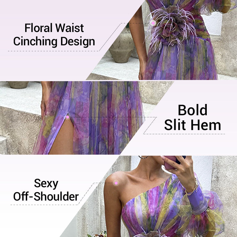 🎉Mother's Day 50% OFF💃 Multicolor Asymmetric Party Dress With Flower Details
