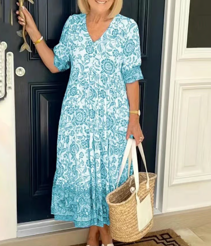 💝Hot Sale💝👗V-neck Cozy Bohemian Latest Style Dress✨