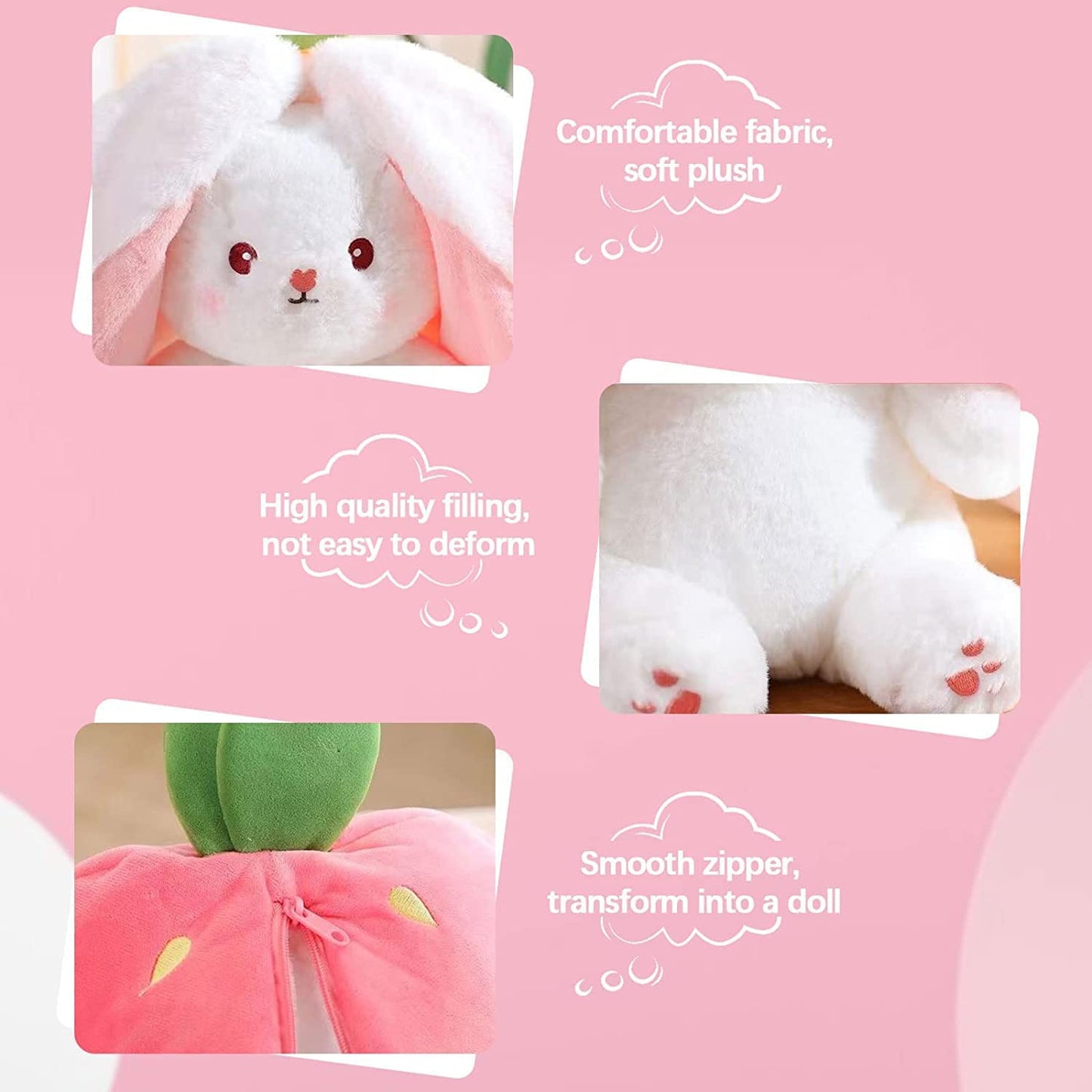 🎁EASTER SALE – ONLY £9.99!!🐰🎉50K+ SOLD!🍓🐰 50% OFF! Strawberry Bunny Plush – Transforms into little rabbit! Soft, cute & cuddly. Perfect gift for kids or grandkids. 🎀✨