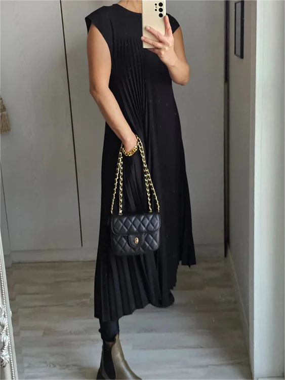 🎉Hot Sale 49% OFF🎉Sleeveless Pleated Simple Solid Color Dress