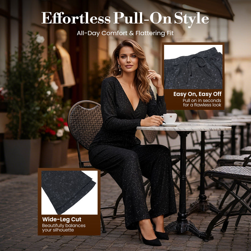 💖LAST DAY SALE 49% OFF🥰Women's Sequin Sparkle Wide Leg Pants with Elastic Waistband