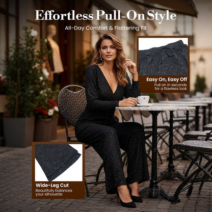 💖LAST DAY SALE 49% OFF🥰Women's Sequin Sparkle Wide Leg Pants with Elastic Waistband