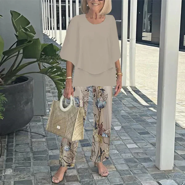 🌞Summer Sale 49% OFF🥰Women’s Casual Round Neck Half Sleeve Top Printed Pants Two Piece Set