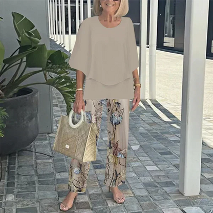 🌞Summer Sale 49% OFF🥰Women’s Casual Round Neck Half Sleeve Top Printed Pants Two Piece Set