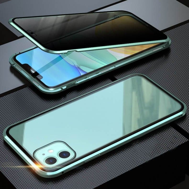 Magnetic iPhone case with privacy glass and metal