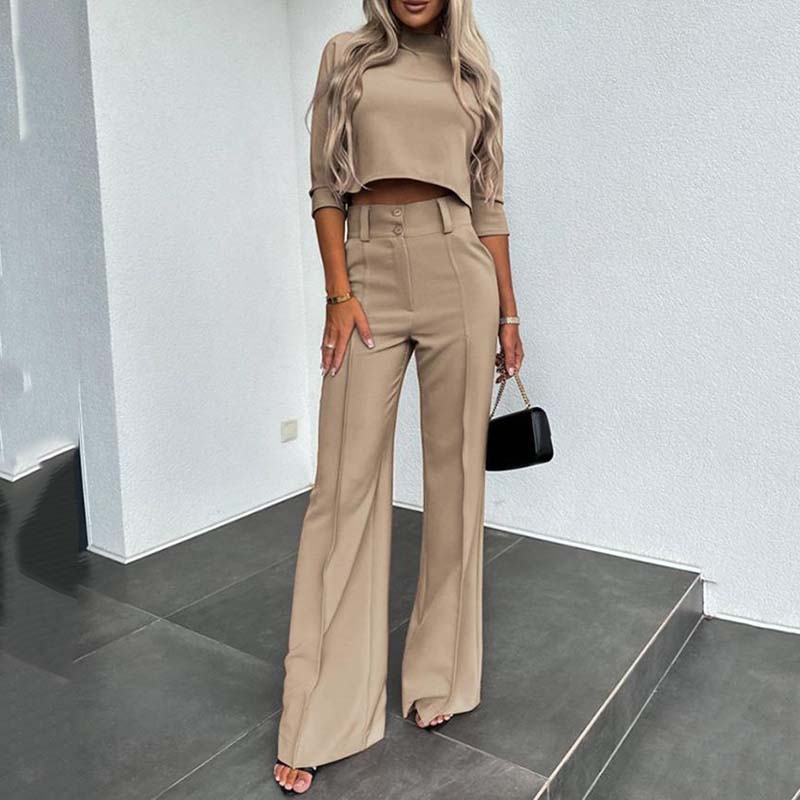 🔥New Arrival💖Women's Elegant Crop Top & Wide-Leg Pants Set👖