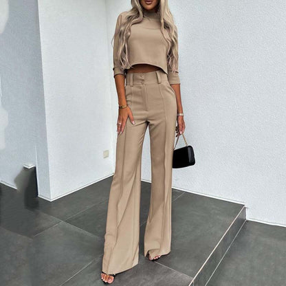 🔥New Arrival💖Women's Elegant Crop Top & Wide-Leg Pants Set👖