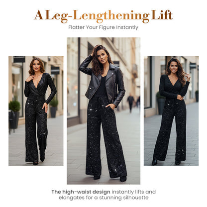 💖LAST DAY SALE 49% OFF🥰Women's Sequin Sparkle Wide Leg Pants with Elastic Waistband
