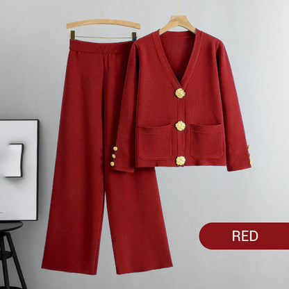 ⏳ Limited time 50% off! 💥Gold Button Soft Knit Trouser Co-Ord，Made of natural plant fibers