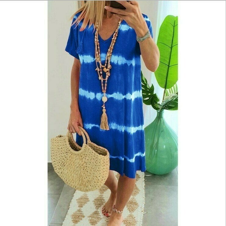 Tie-dye Striped Short-sleeved Loose T-shirt Dress