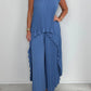 Laney Pleated Short Sleeve Irregular Midi Top and Elastic Waist Wide Leg Pants Set