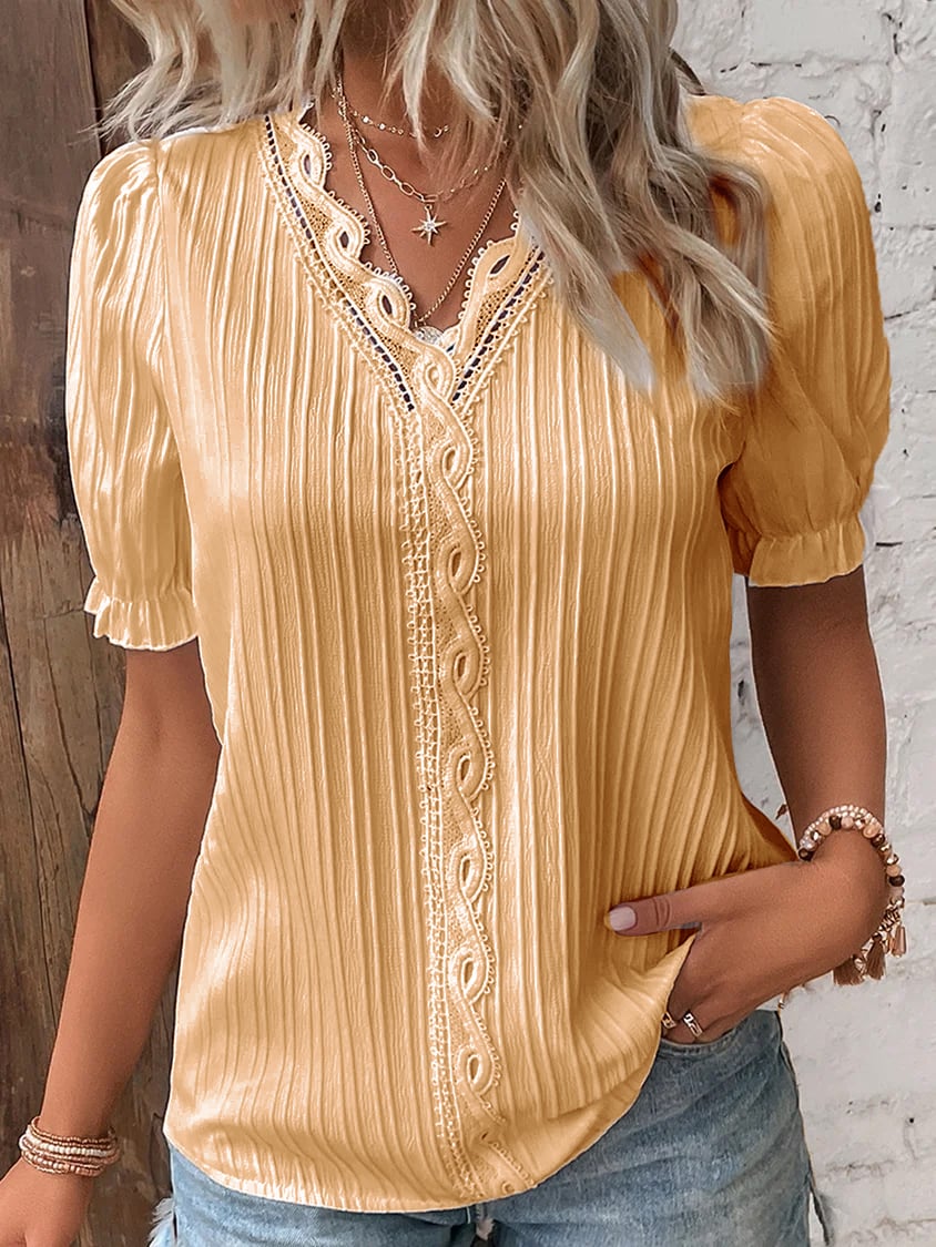 🔥BUY 2 GET 10% OFF💝V Neck Plain Lace Elegant Shirt