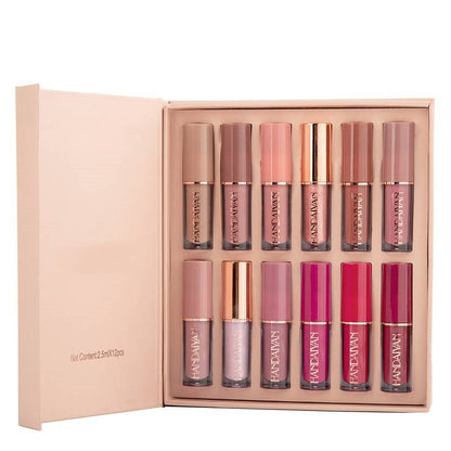 📢📢 BUY 2 GET 1 FREE! 🎀 12-Color Book Lip Gloss Set – Shimmery Shades, Moisturizing Formula & Mini Portable Design 💄✨