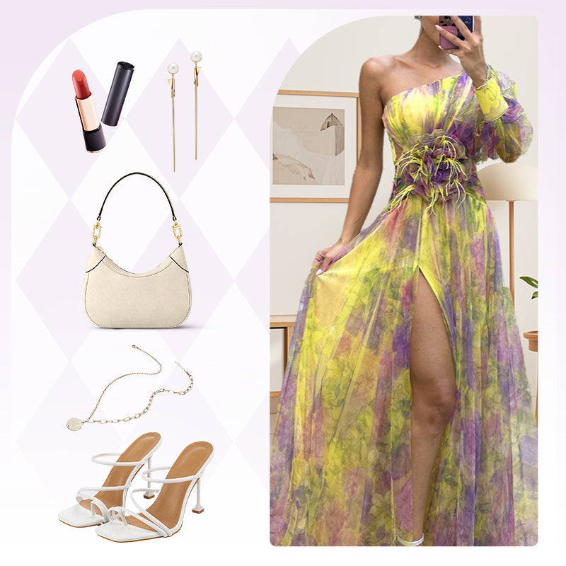 🎉Mother's Day 50% OFF💃 Multicolor Asymmetric Party Dress With Flower Details