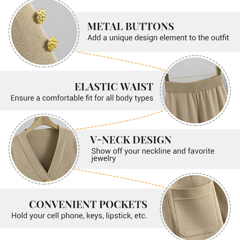 ⏳ Limited time 50% off! 💥Gold Button Soft Knit Trouser Co-Ord，Made of natural plant fibers