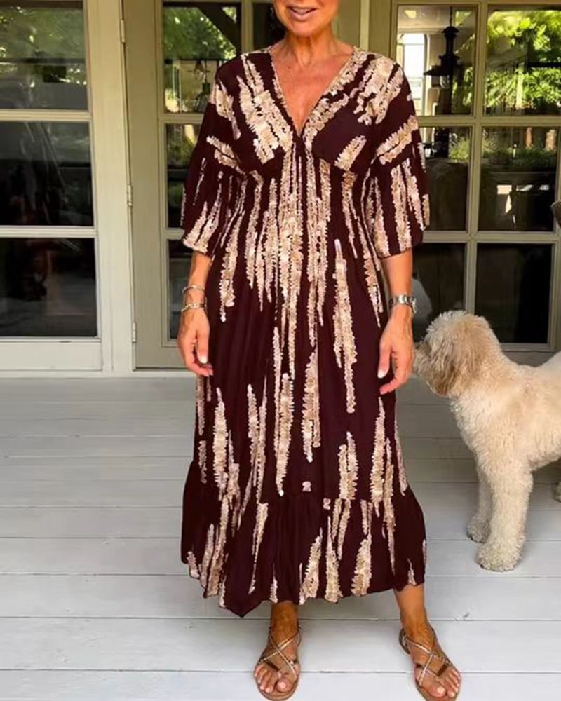 Hot Sale 🔥Casual Print V-Neck Long Dress