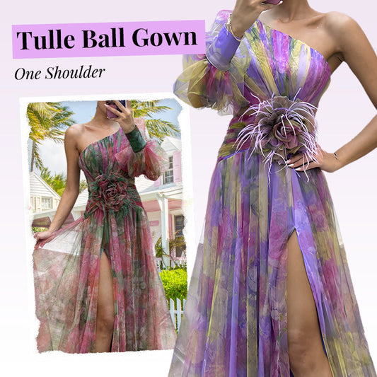 🎉Mother's Day 50% OFF💃 Multicolor Asymmetric Party Dress With Flower Details