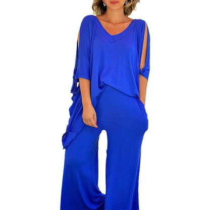 💝NEW SALES - 50% OFF💝 Women's 2 Piece Outfits Causal Loose Top & Wide Leg Pants