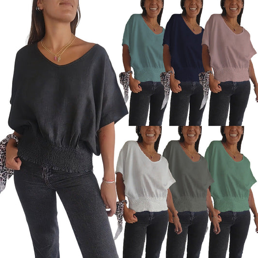 ⏰ Limited Time Offer – 50% Off! 🔥Simple Solid Color V-Neck Half-Sleeve T-Shirt💛